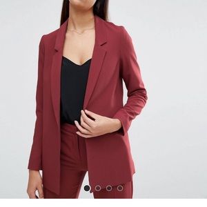 ASOS blazer and pant set. Cranberry red in color.